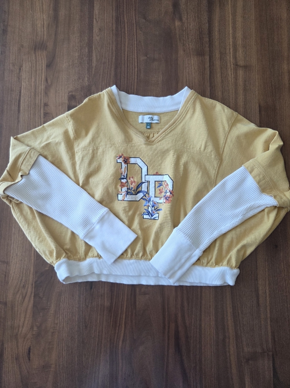 Daily Practice Anthropologie Coin Toss Crop Top Yellow + Cream Sweatshirt, Large - Picture 11 of 11